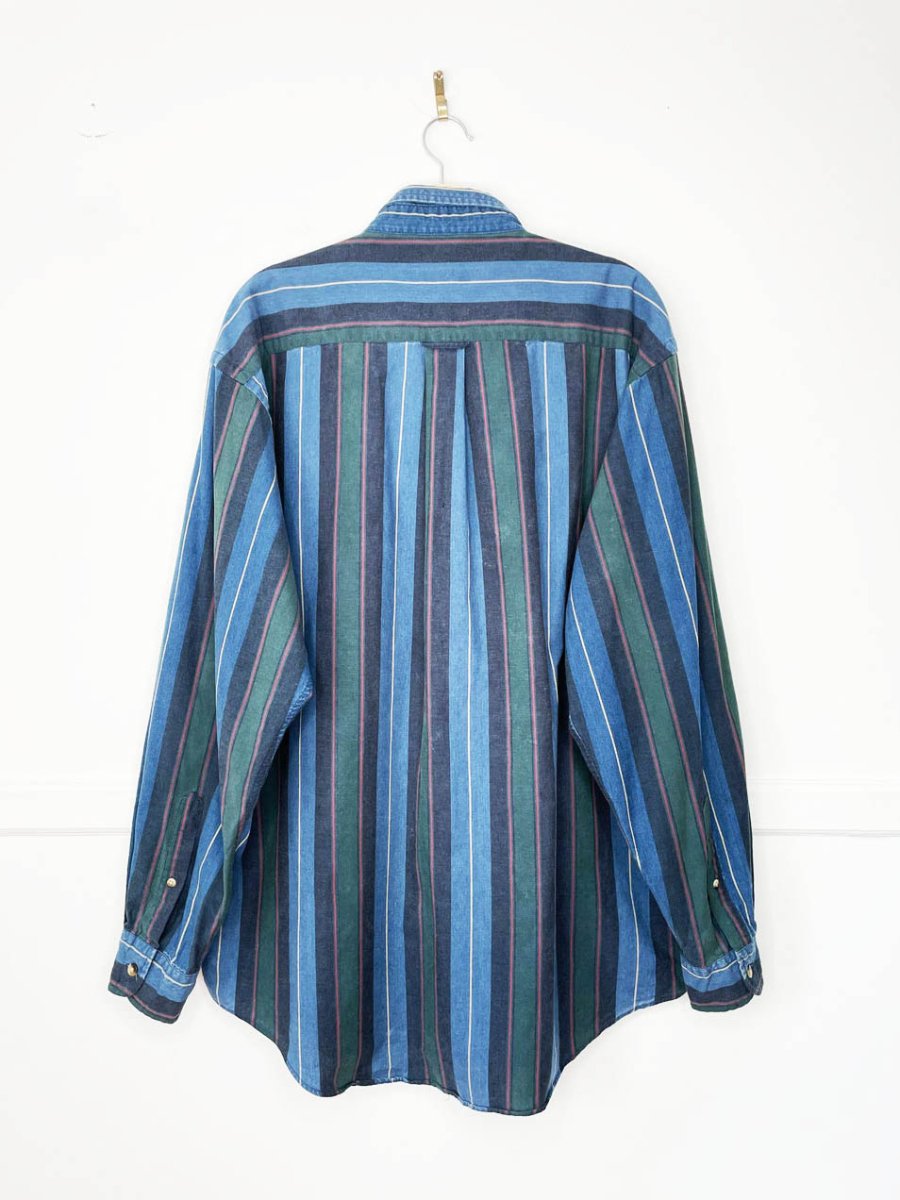 vintage 90s nautica crest pocket blue stripe full button shirt - good market thrift store
