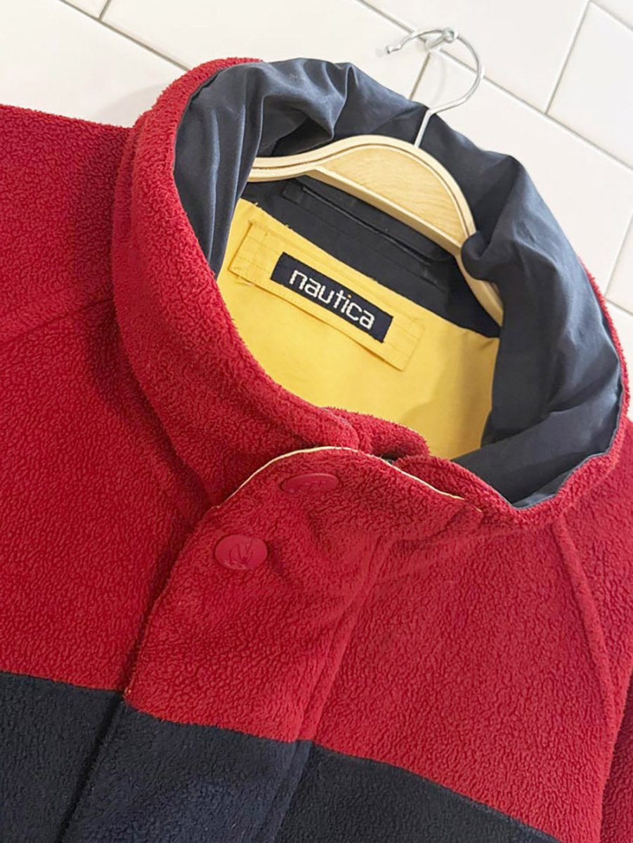 vintage 90s nautica fleece nylon reversible yacht jacket - good market thrift store
