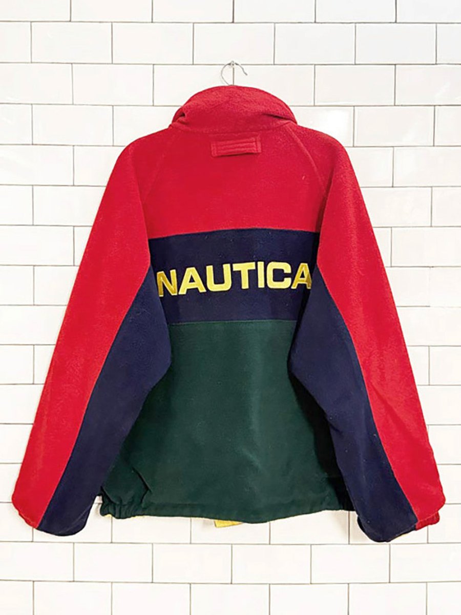 vintage 90s nautica fleece nylon reversible yacht jacket - good market thrift store