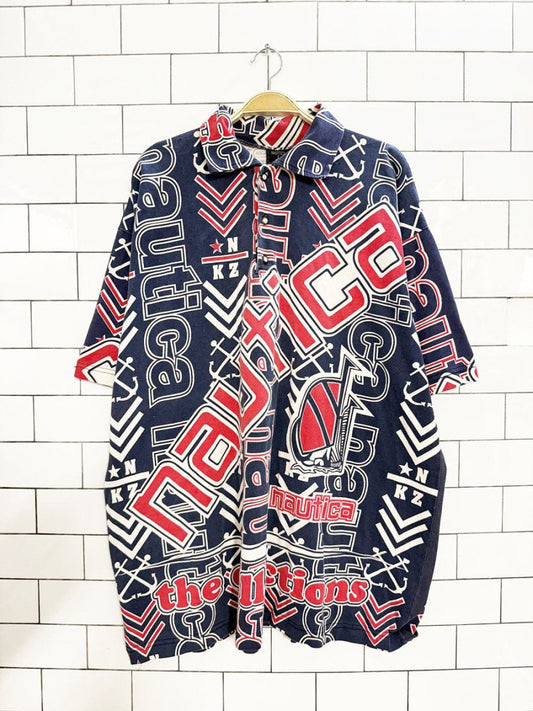vintage 90s nautica the collections 1/4 button t-shirt - good market thrift store