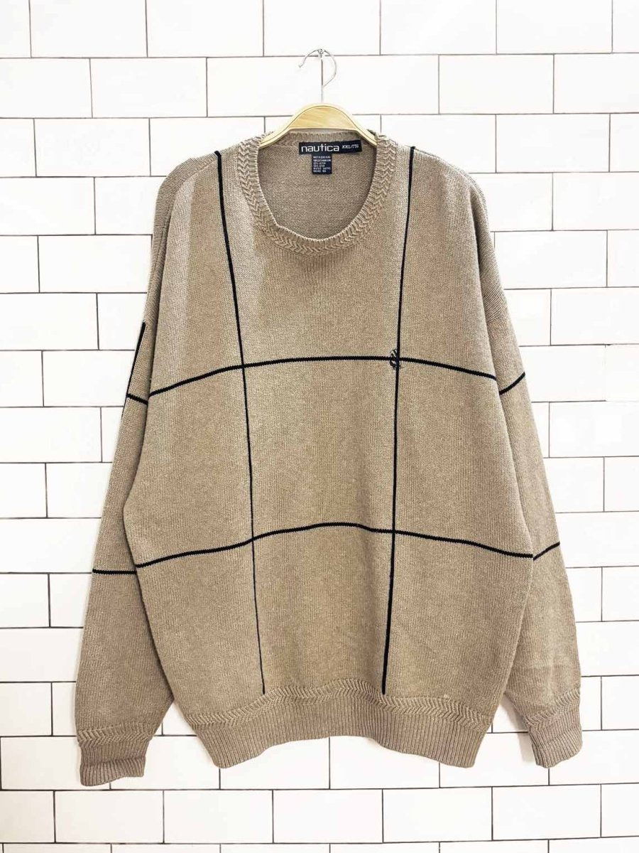 vintage 90s nautica window pane check knit sweater - good market thrift store