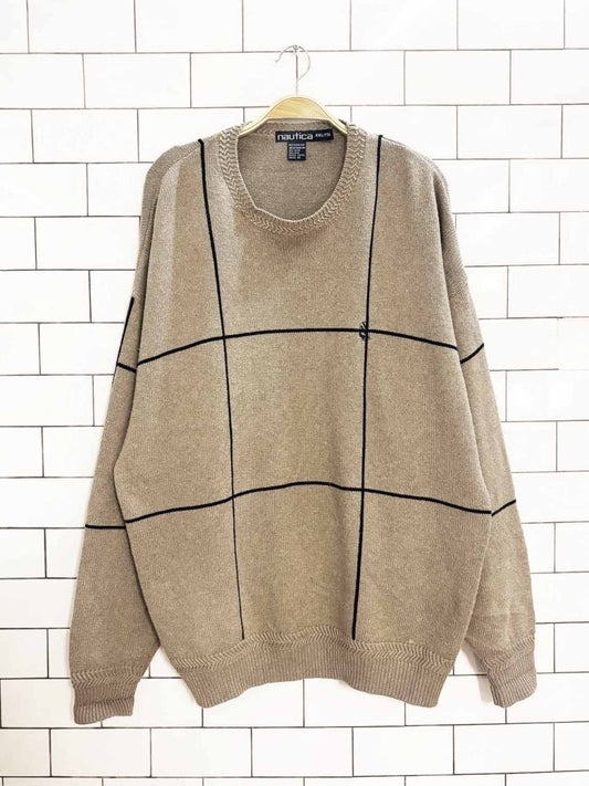 vintage 90s nautica window pane check knit sweater - good market thrift store