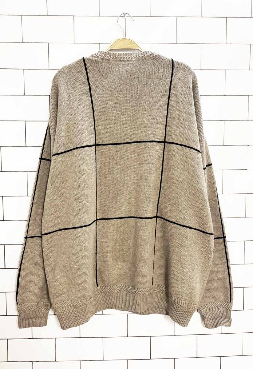 vintage 90s nautica window pane check knit sweater - good market thrift store