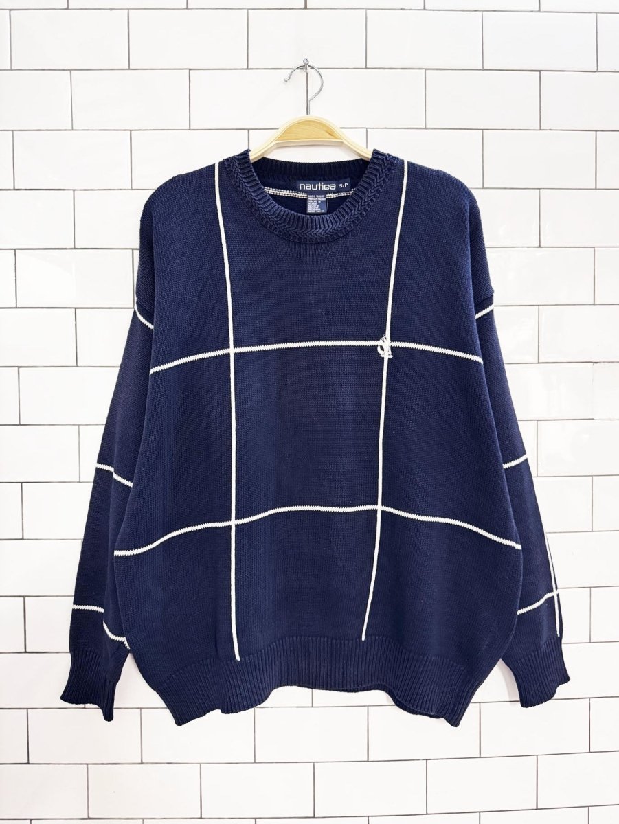 vintage 90s nautica windowpane knit sweater - good market thrift store