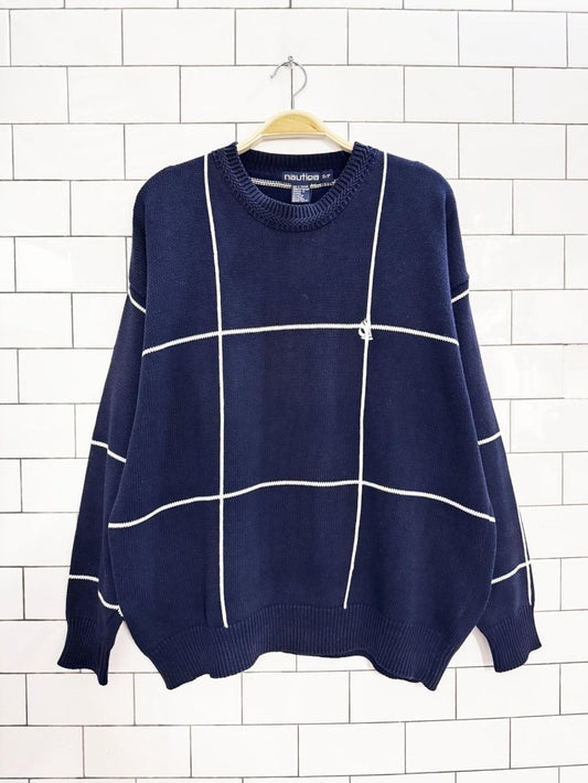 vintage 90s nautica windowpane knit sweater - good market thrift store
