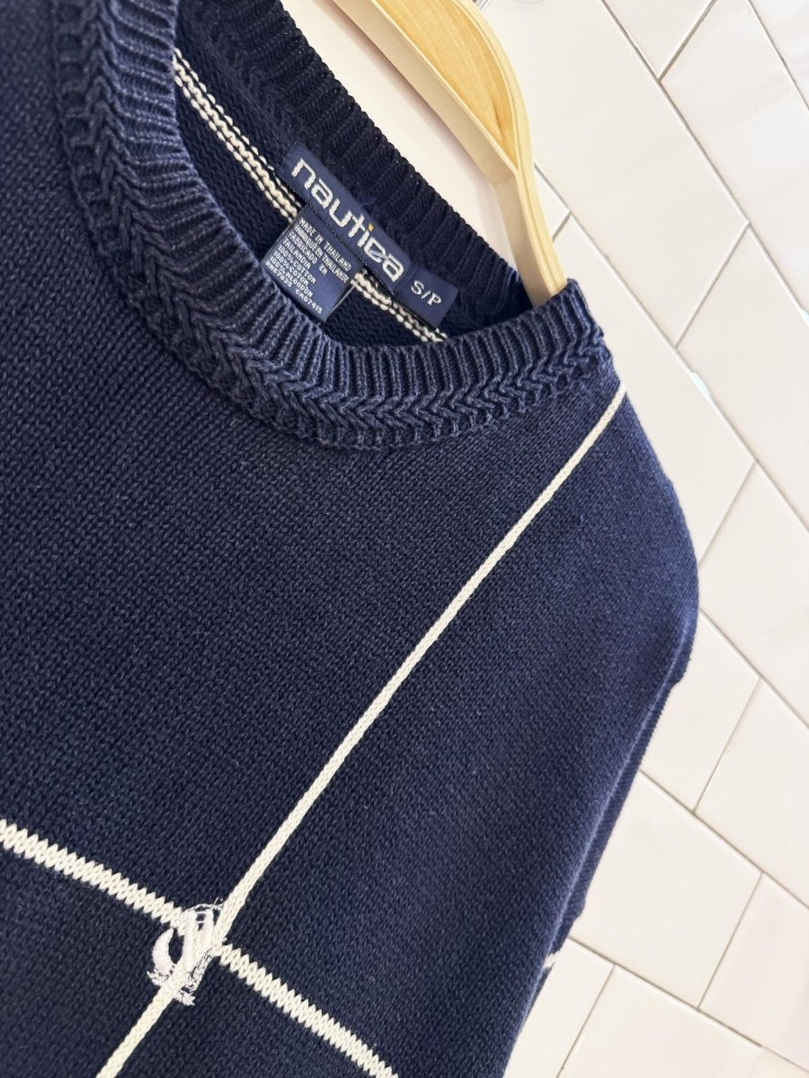vintage 90s nautica windowpane knit sweater - good market thrift store
