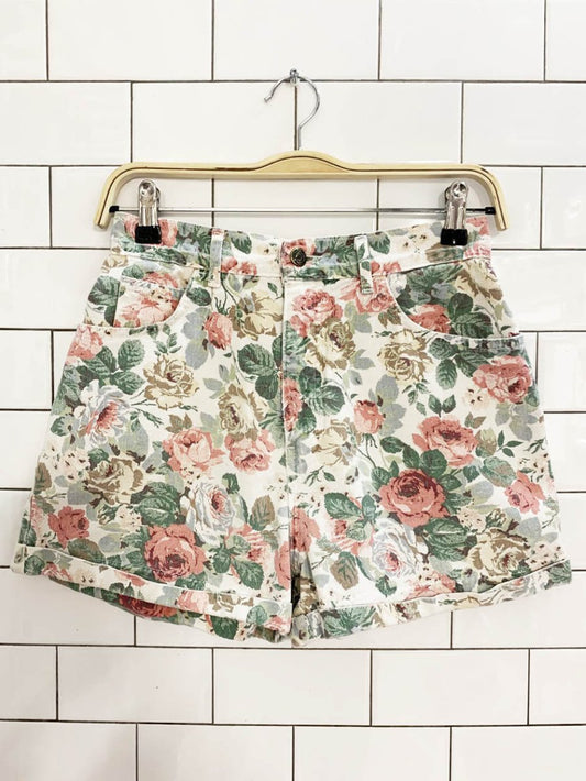 vintage 90s nevada floral denim cuffed shorts | made in canada - good market thrift store
