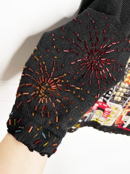 vintage 90s new years time square NYC hand - beaded sweater | arriviste - good market thrift store