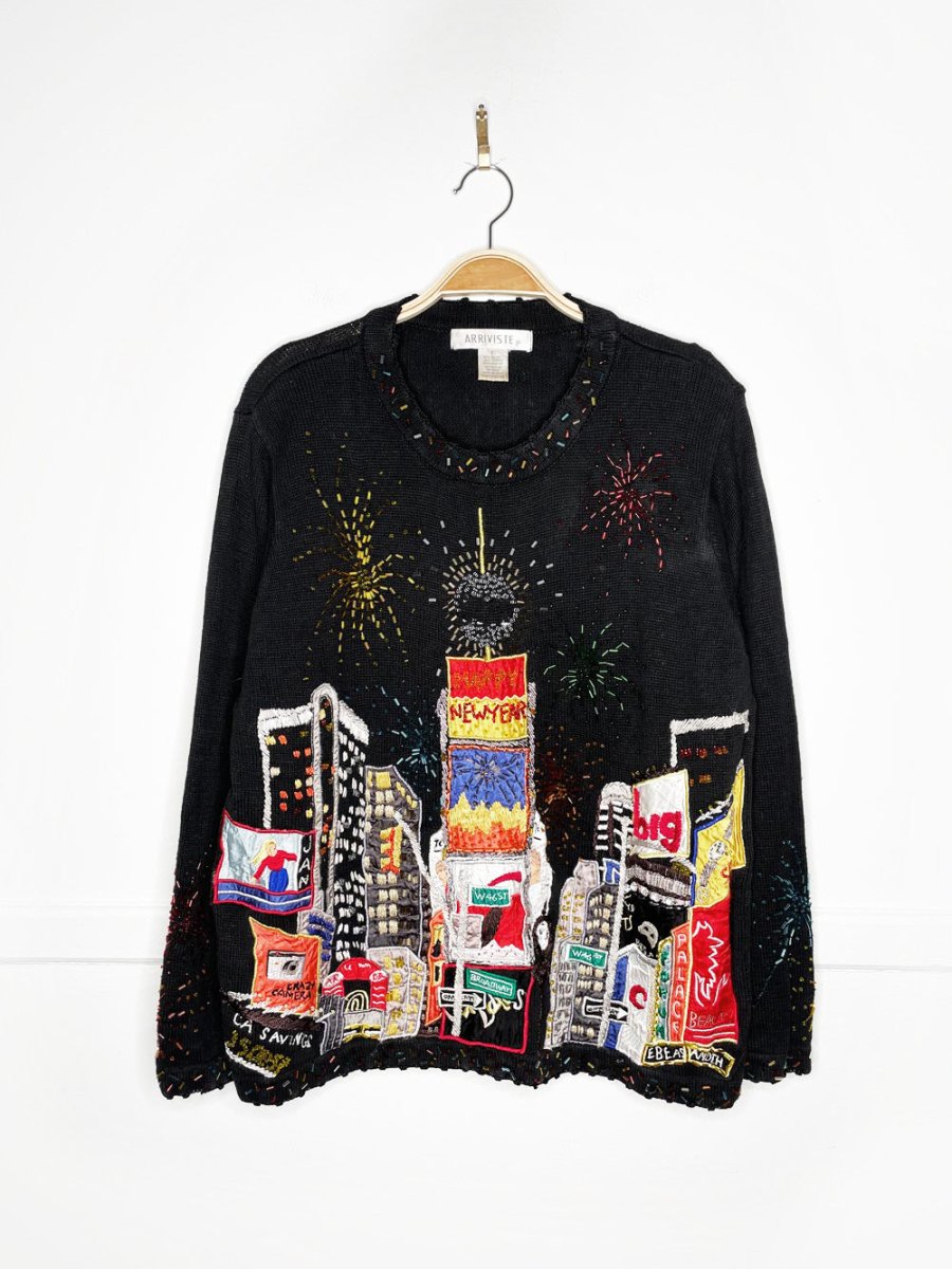 vintage 90s new years time square NYC hand - beaded sweater | arriviste - good market thrift store