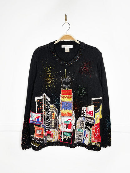 vintage 90s new years time square NYC hand - beaded sweater | arriviste - good market thrift store