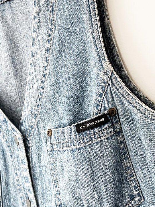 vintage 90s new york jeans full button denim mini dress - good market thrift store