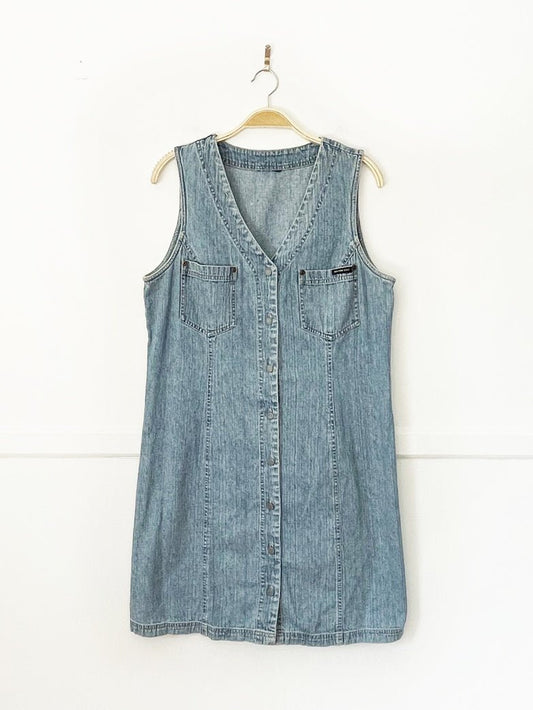 vintage 90s new york jeans full button denim mini dress - good market thrift store