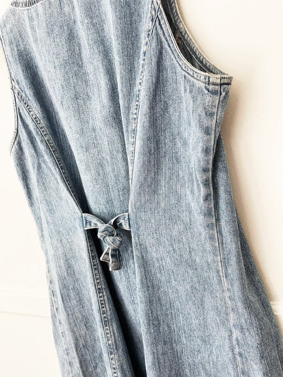 vintage 90s new york jeans full button denim mini dress - good market thrift store