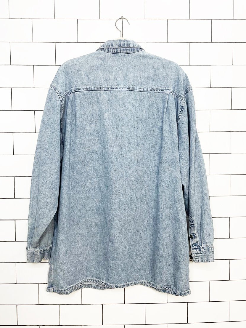 vintage 90s new york jeans soft light denim full zip chore jacket - good market thrift store