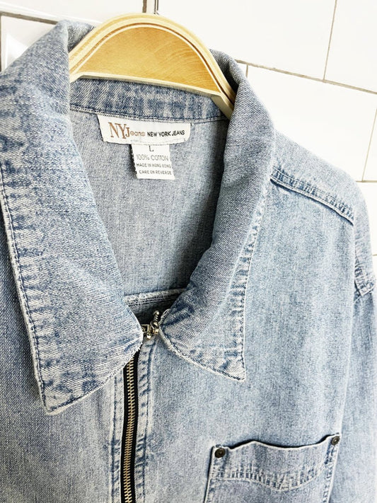 vintage 90s new york jeans soft light denim full zip chore jacket - good market thrift store