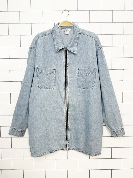 vintage 90s new york jeans soft light denim full zip chore jacket - good market thrift store