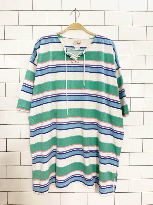 vintage 90s next issue striped oversized stripe lace up tee - good market thrift store