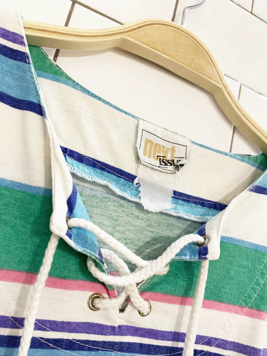 vintage 90s next issue striped oversized stripe lace up tee - good market thrift store