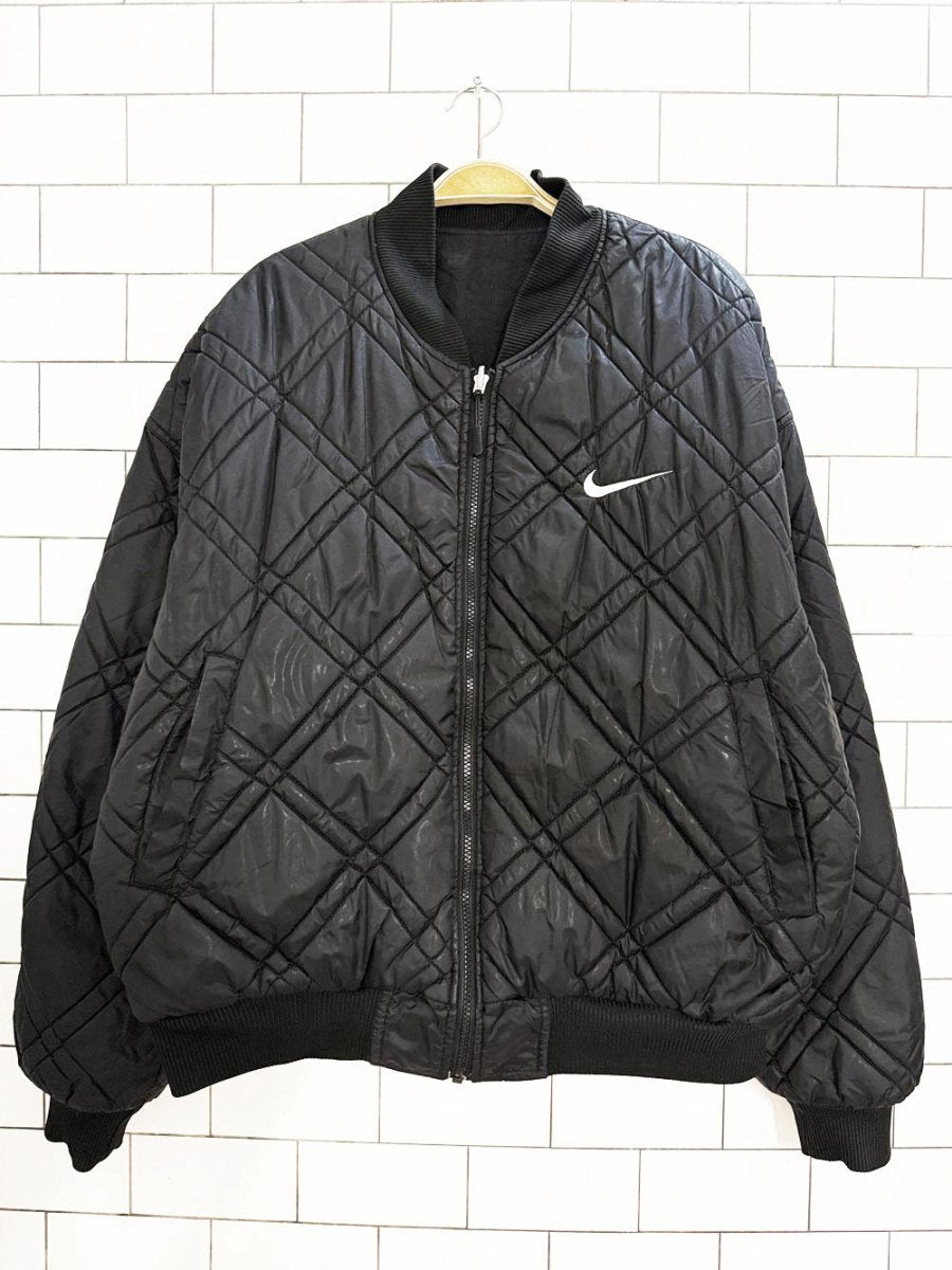 vintage 90s nike check reversible quilted bomber jacket - good market thrift store