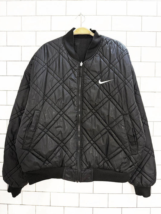 vintage 90s nike check reversible quilted bomber jacket - good market thrift store