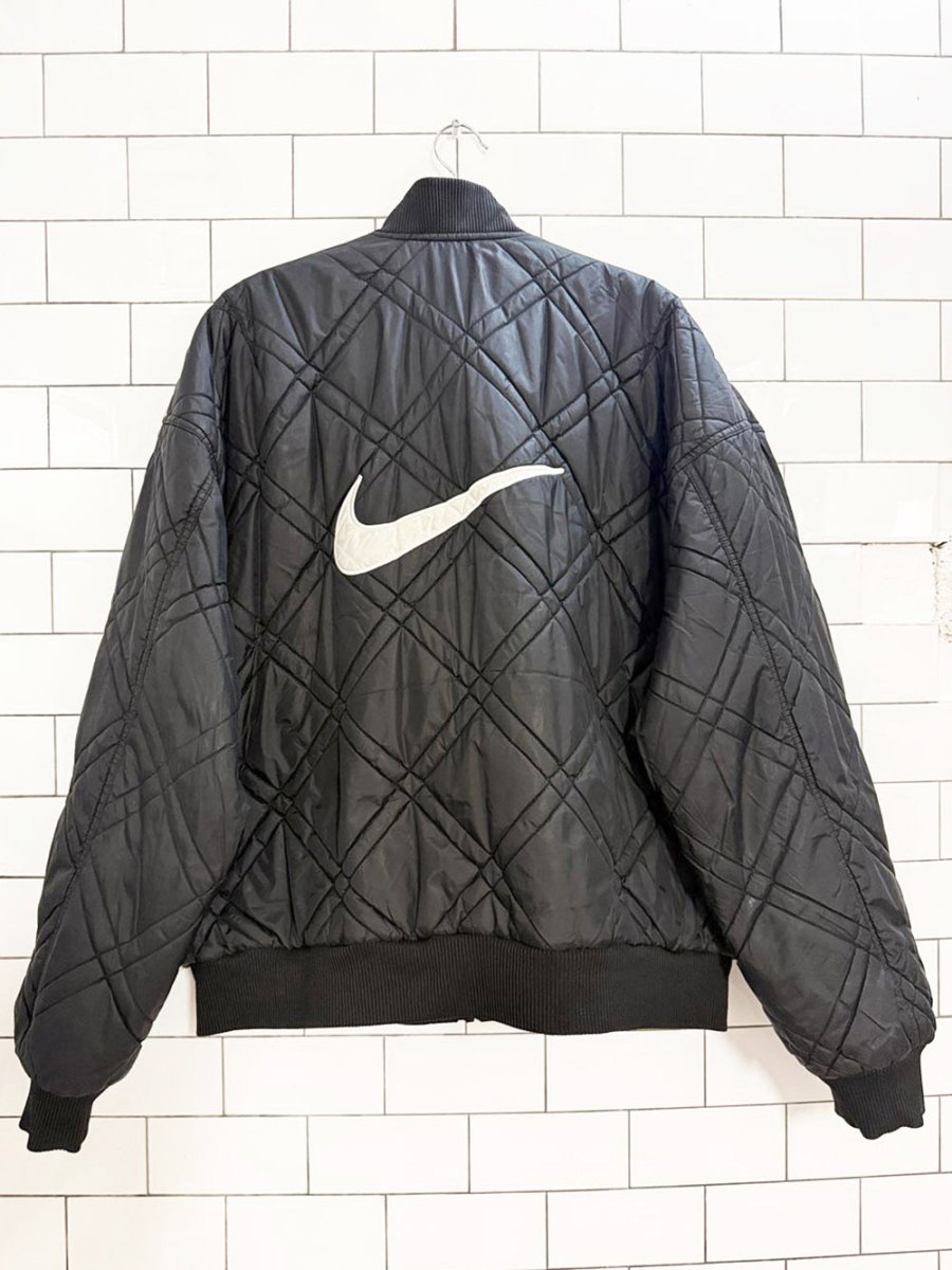 vintage 90s nike check reversible quilted bomber jacket - good market thrift store