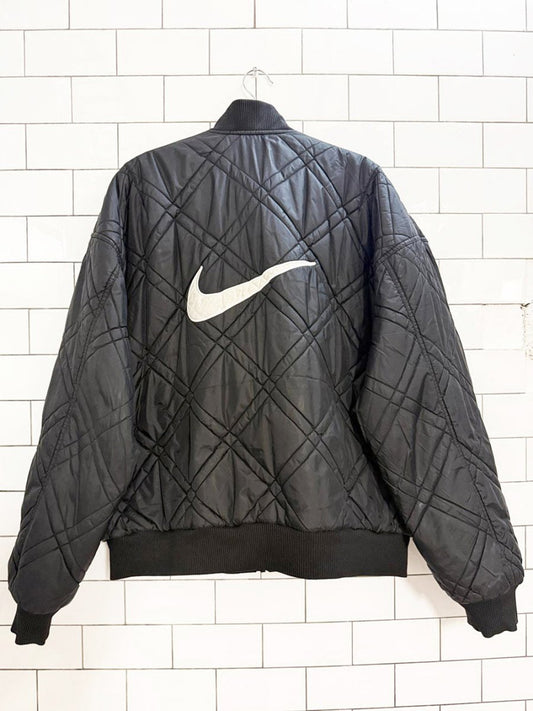 vintage 90s nike check reversible quilted bomber jacket - good market thrift store