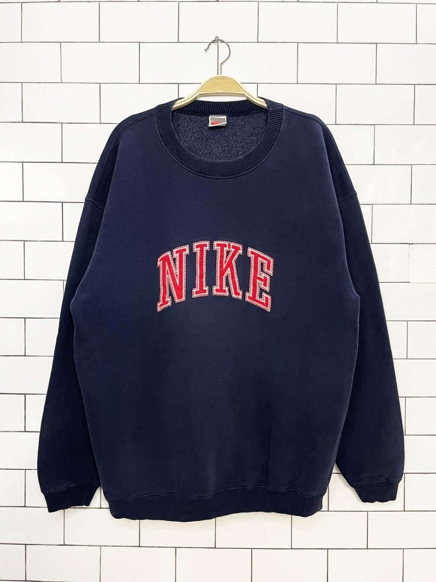 vintage 90s nike contrast stitch spell out sweatshirt | made in canada - good market thrift store