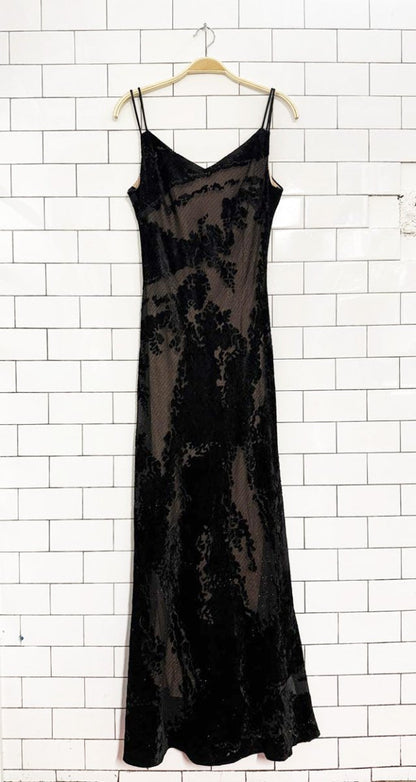 vintage 90s niki livas floral sheer low back gown | made in USA - good market thrift store