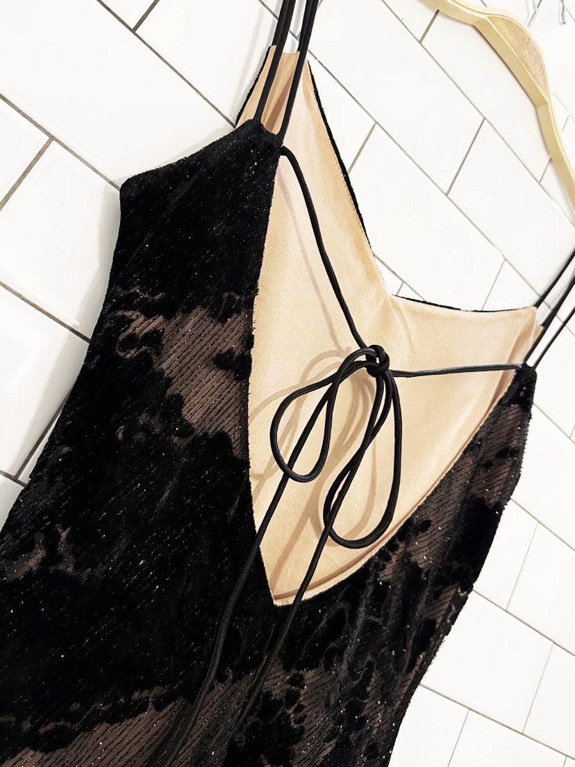 vintage 90s niki livas floral sheer low back gown | made in USA - good market thrift store