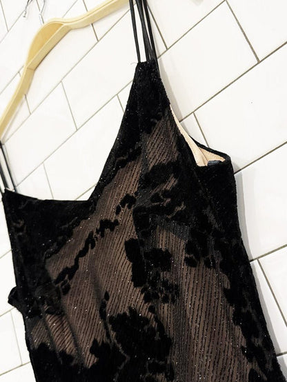 vintage 90s niki livas floral sheer low back gown | made in USA - good market thrift store