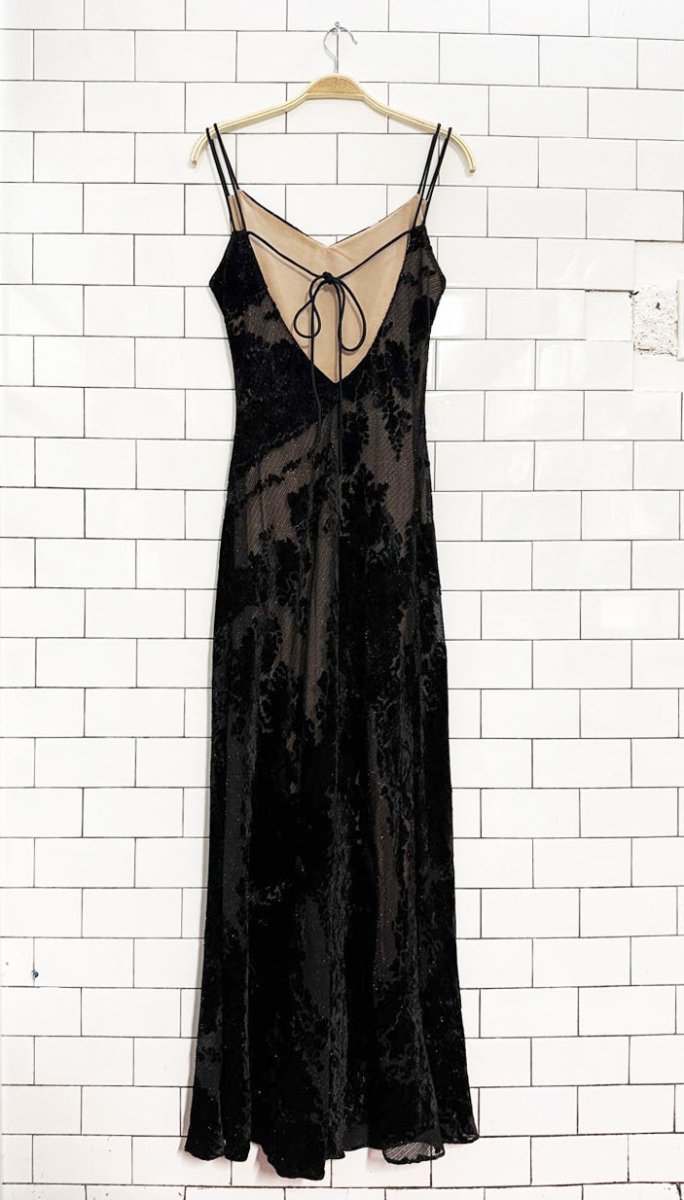 vintage 90s niki livas floral sheer low back gown | made in USA - good market thrift store