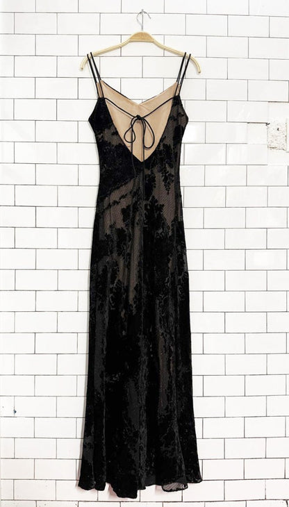 vintage 90s niki livas floral sheer low back gown | made in USA - good market thrift store