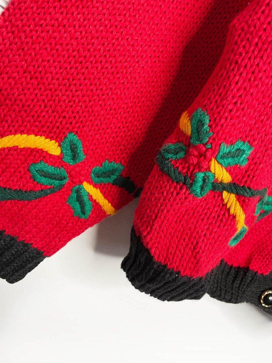 vintage 90s ninon de lenclos holiday wreath knit cardigan - good market thrift store