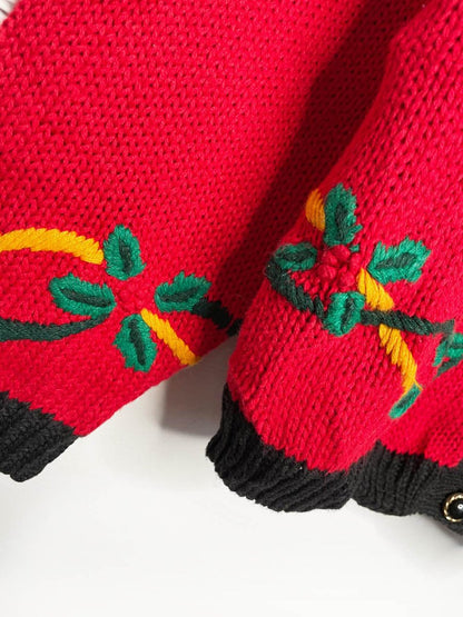 vintage 90s ninon de lenclos holiday wreath knit cardigan - good market thrift store