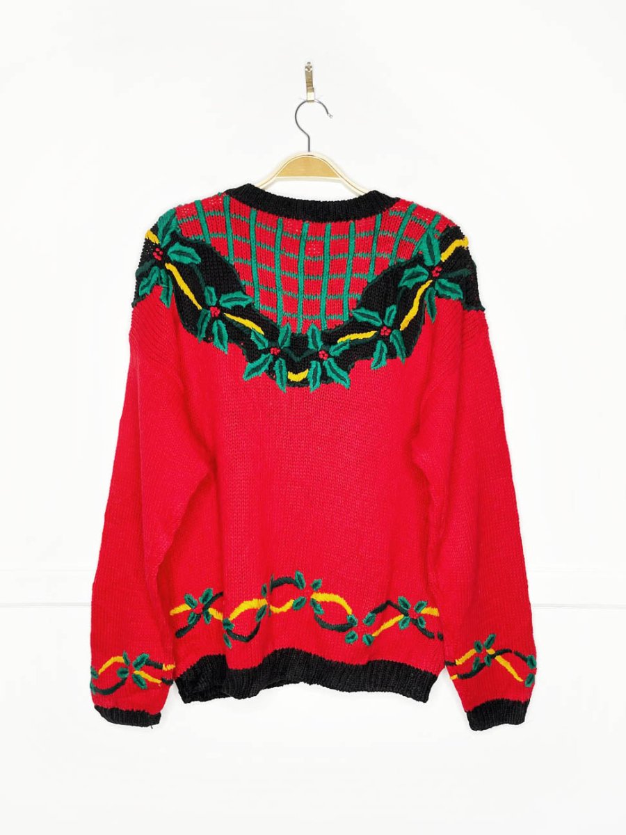 vintage 90s ninon de lenclos holiday wreath knit cardigan - good market thrift store