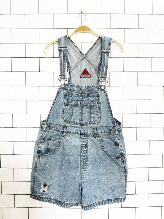 vintage 90s no boundaries embroidered butterfly denim overall shorts - good market thrift store