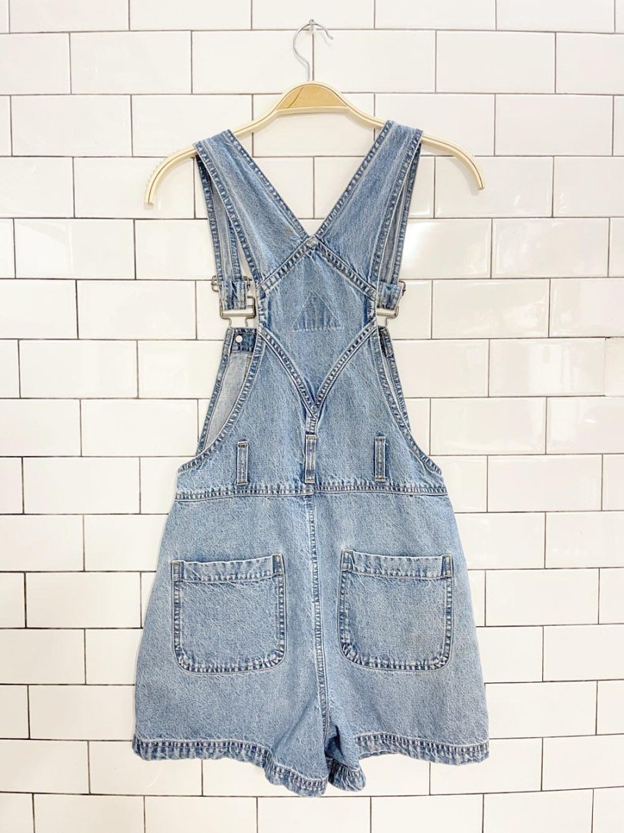 vintage 90s no boundaries embroidered butterfly denim overall shorts - good market thrift store