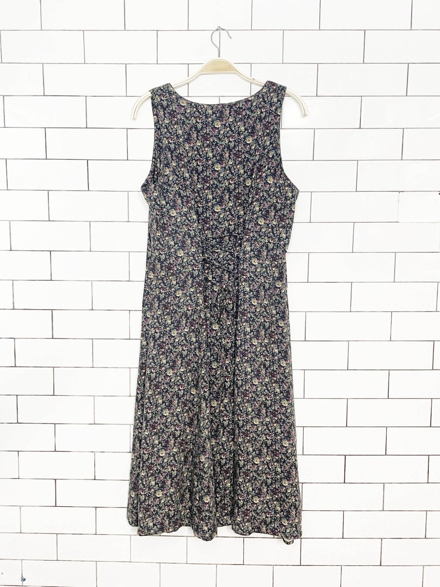 vintage 90s no boundaries pearl-button corset back micro floral maxi dress - good market thrift store
