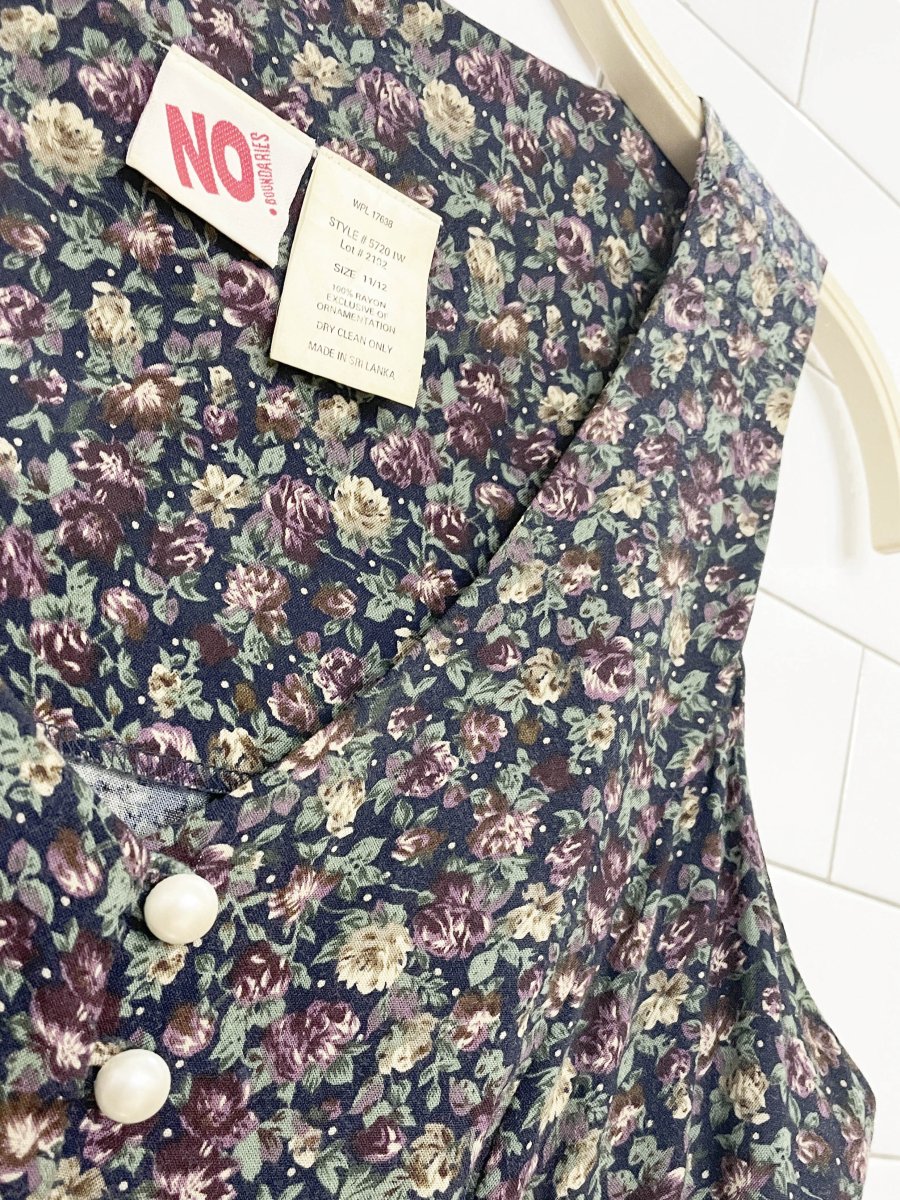 vintage 90s no boundaries pearl-button corset back micro floral maxi dress - good market thrift store