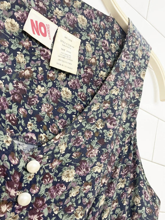 vintage 90s no boundaries pearl-button corset back micro floral maxi dress - good market thrift store