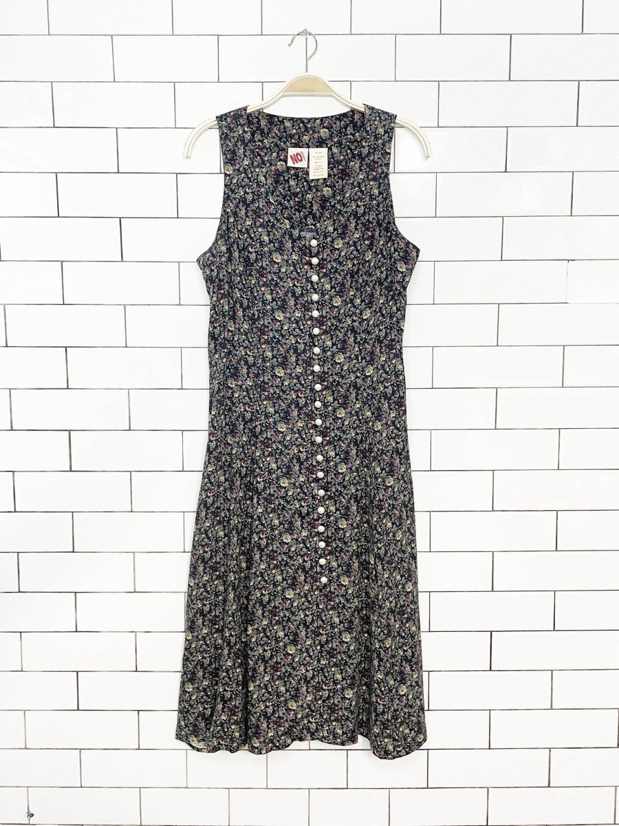 vintage 90s no boundaries pearl-button corset back micro floral maxi dress - good market thrift store