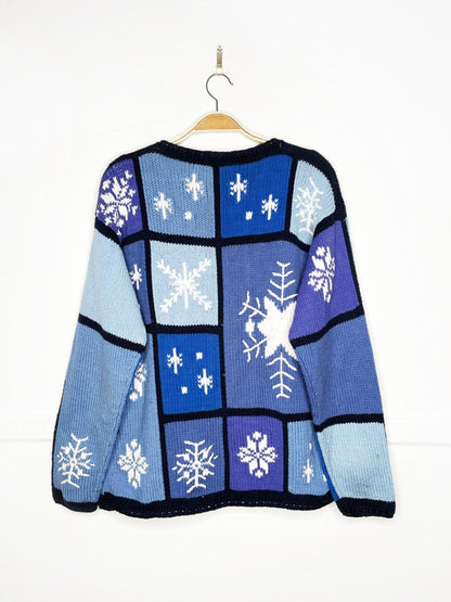 vintage 90s norm thompson snowflake patchwork knit cardigan - good market thrift store