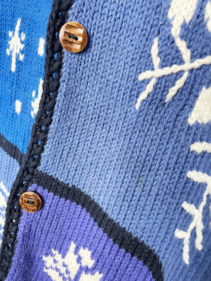 vintage 90s norm thompson snowflake patchwork knit cardigan - good market thrift store
