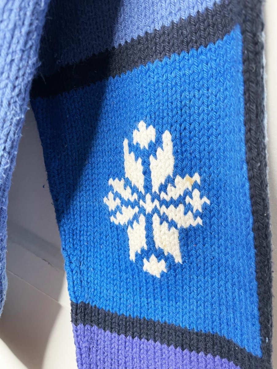 vintage 90s norm thompson snowflake patchwork knit cardigan - good market thrift store
