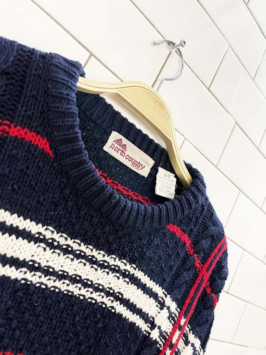 vintage 90s north country chunky cable knit plaid sweater | eaton - good market thrift store