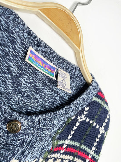 vintage 90s northcrest winter patchwork chunky knit cardigan - good market thrift store