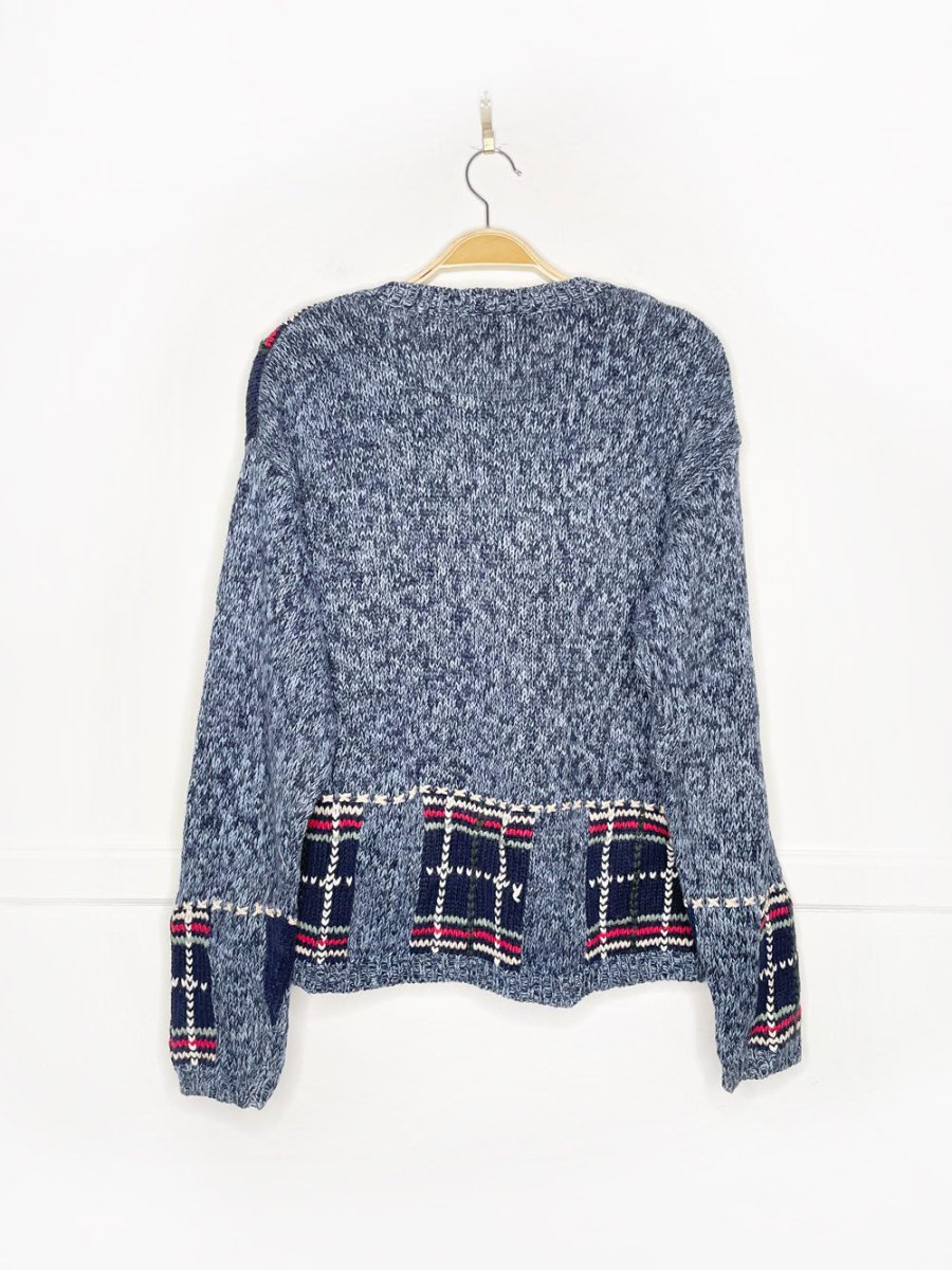 vintage 90s northcrest winter patchwork chunky knit cardigan - good market thrift store