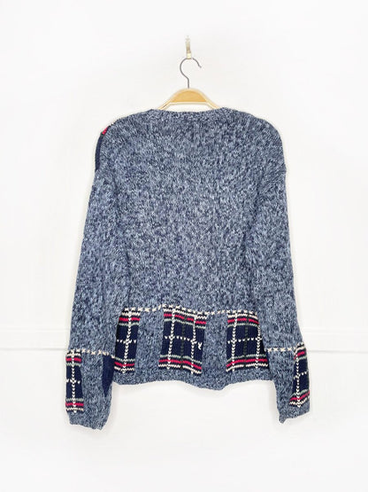 vintage 90s northcrest winter patchwork chunky knit cardigan - good market thrift store