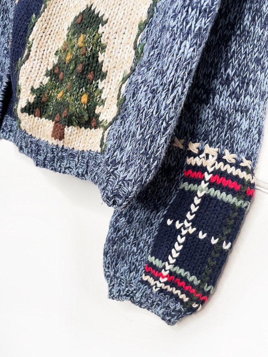 vintage 90s northcrest winter patchwork chunky knit cardigan - good market thrift store