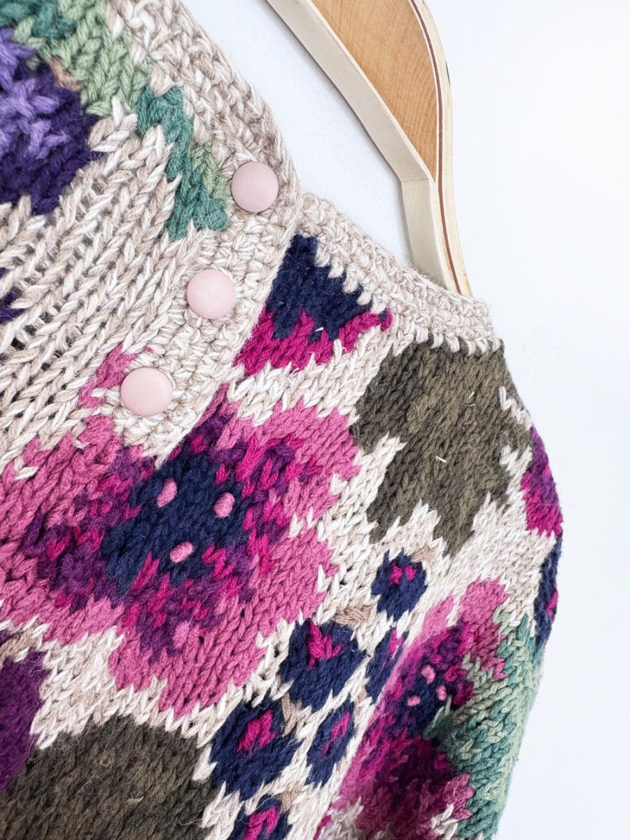vintage 90s northern isles hand-knit floral chunky sweater - good market thrift store